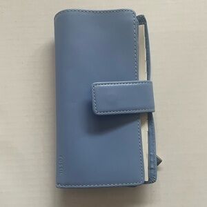 New Vintage Fossil Blue Leather Wallet Organizer Address Book Planner